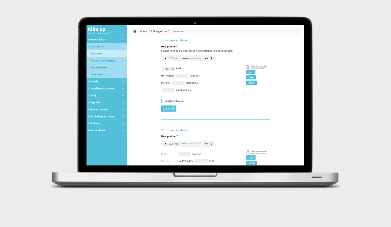 Zo zien de vragen en oefeningen in de leeromgeving van Klim op eruit.